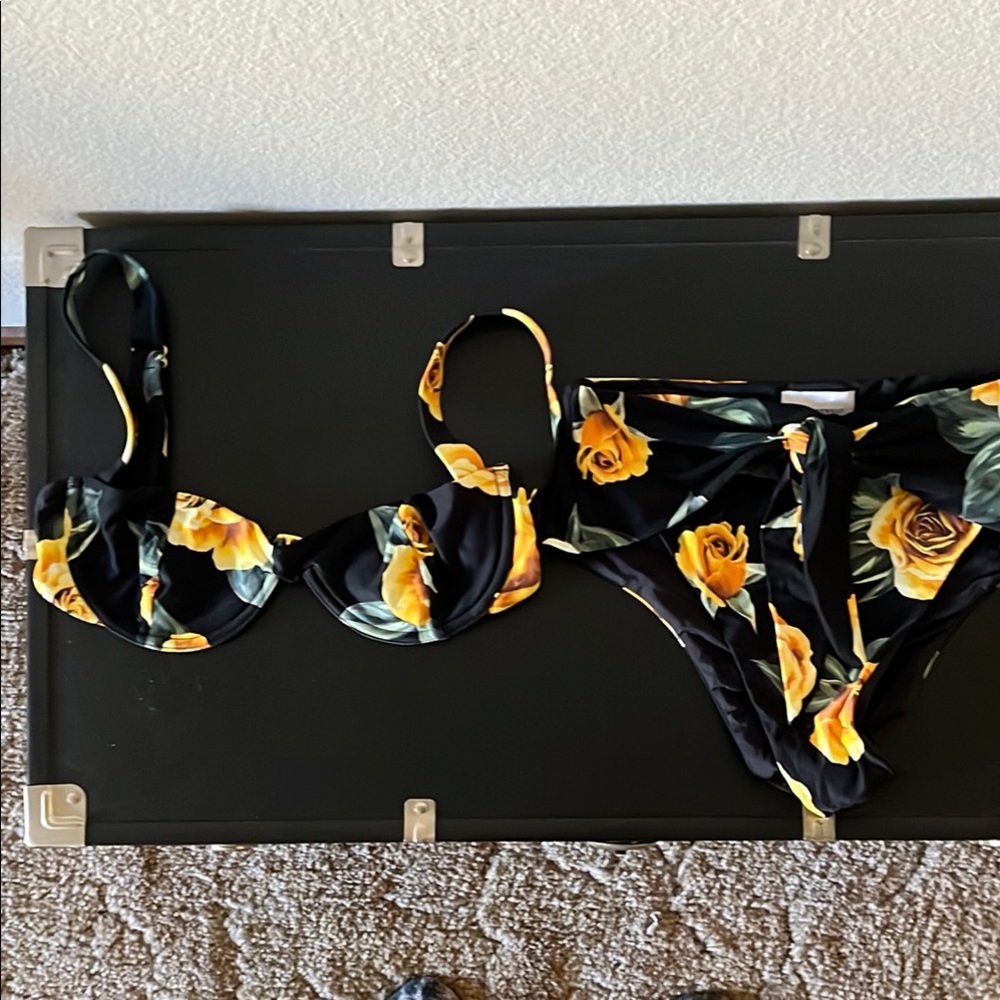 WeWoreWhat Black and Yellow Floral Bikini